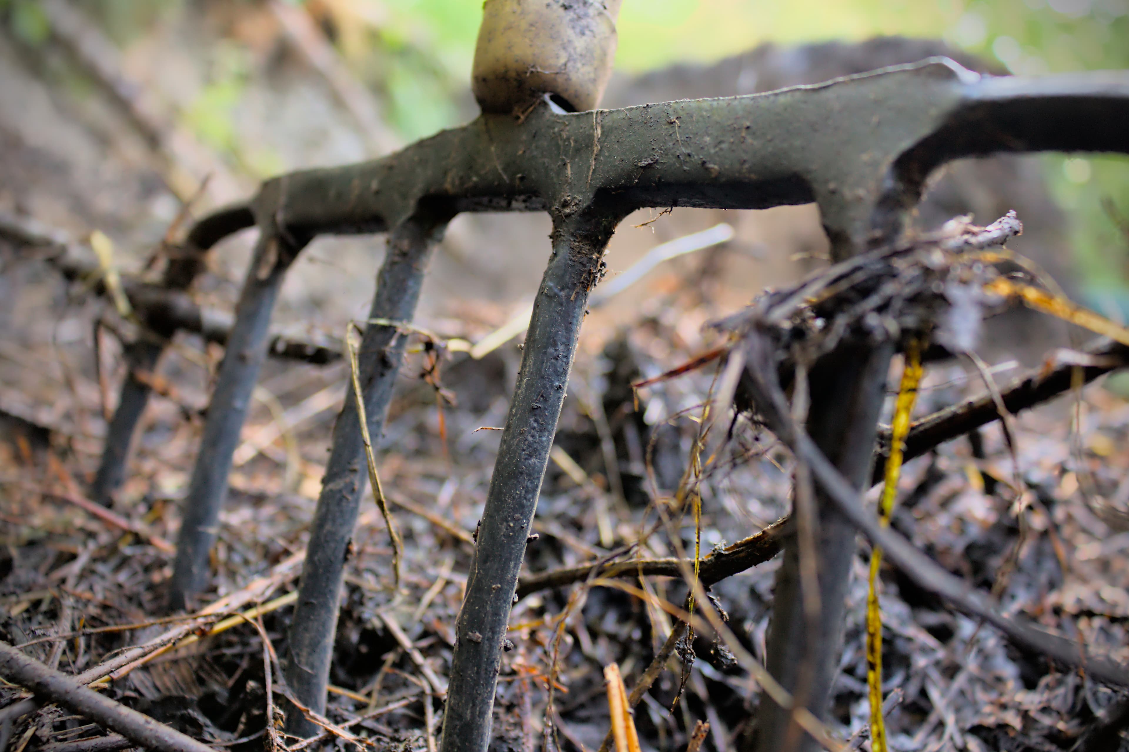 Kompost wird mit einer Gabel gewendet